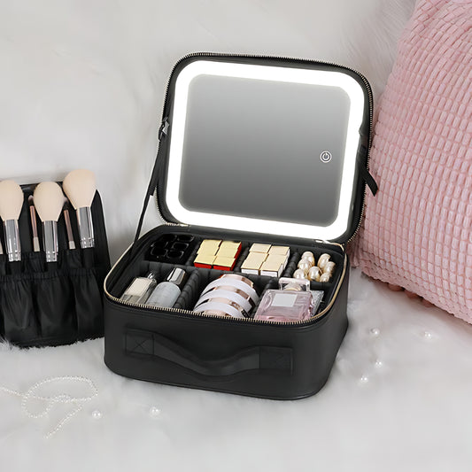 Maleta de maquillaje con espejo led